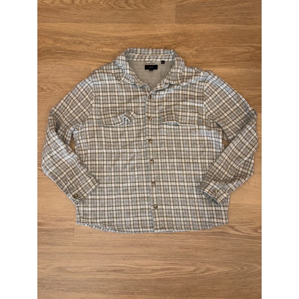 Vince Cotton thick flannel plaid green and gray shirt mens size XL